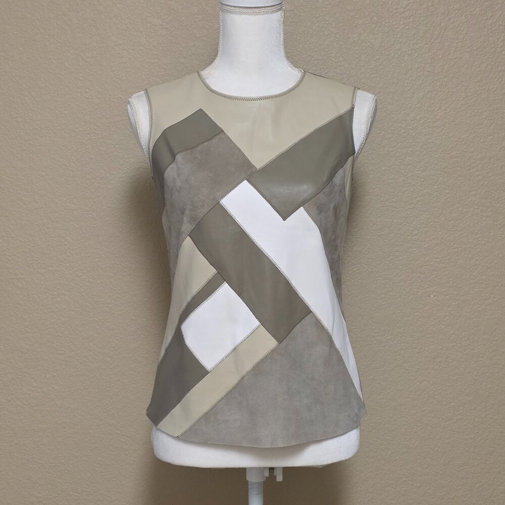 Per Se by Carlisle Suede Leather Patchwork Sleeveless Top - Picture 2 of 14